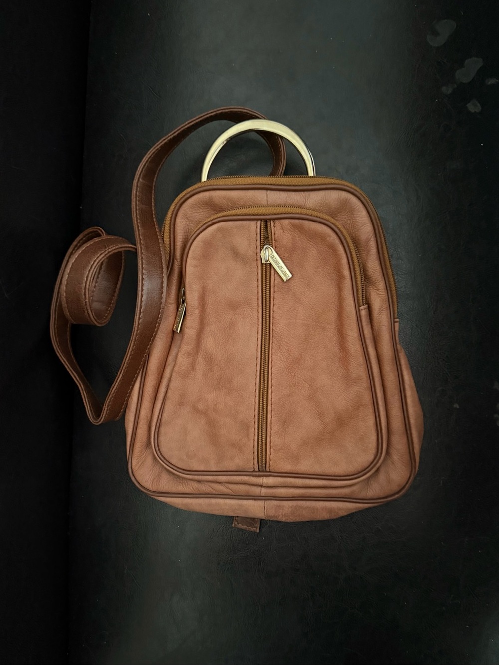 Vintage authentic leather Classic Brown Leather Sling Backpack -